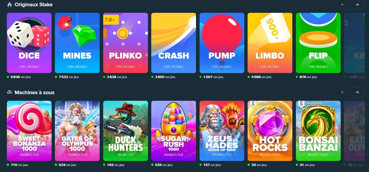 meilleurs jeux au Stake casino