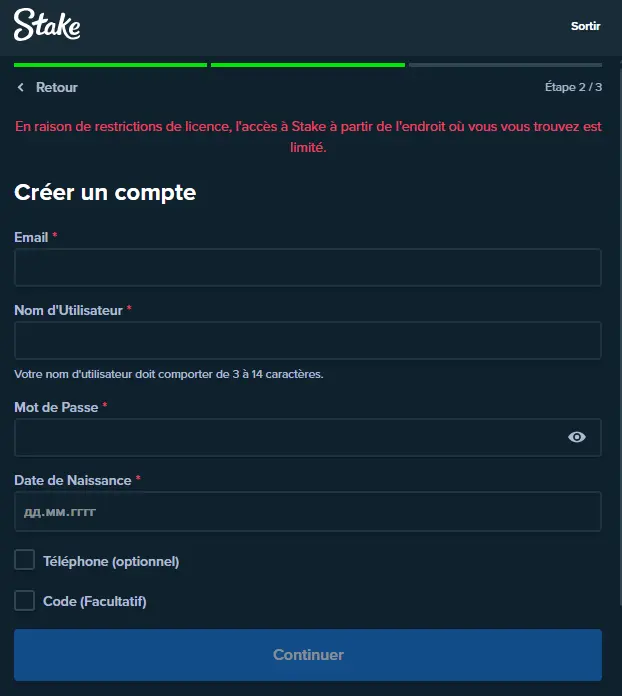 Processus d’inscription au stake casino